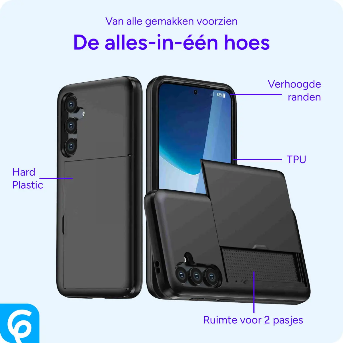 Samsung Galaxy S24 Hoesje met Slider Kaarthouder Back Cover Zwart afbeelding 4