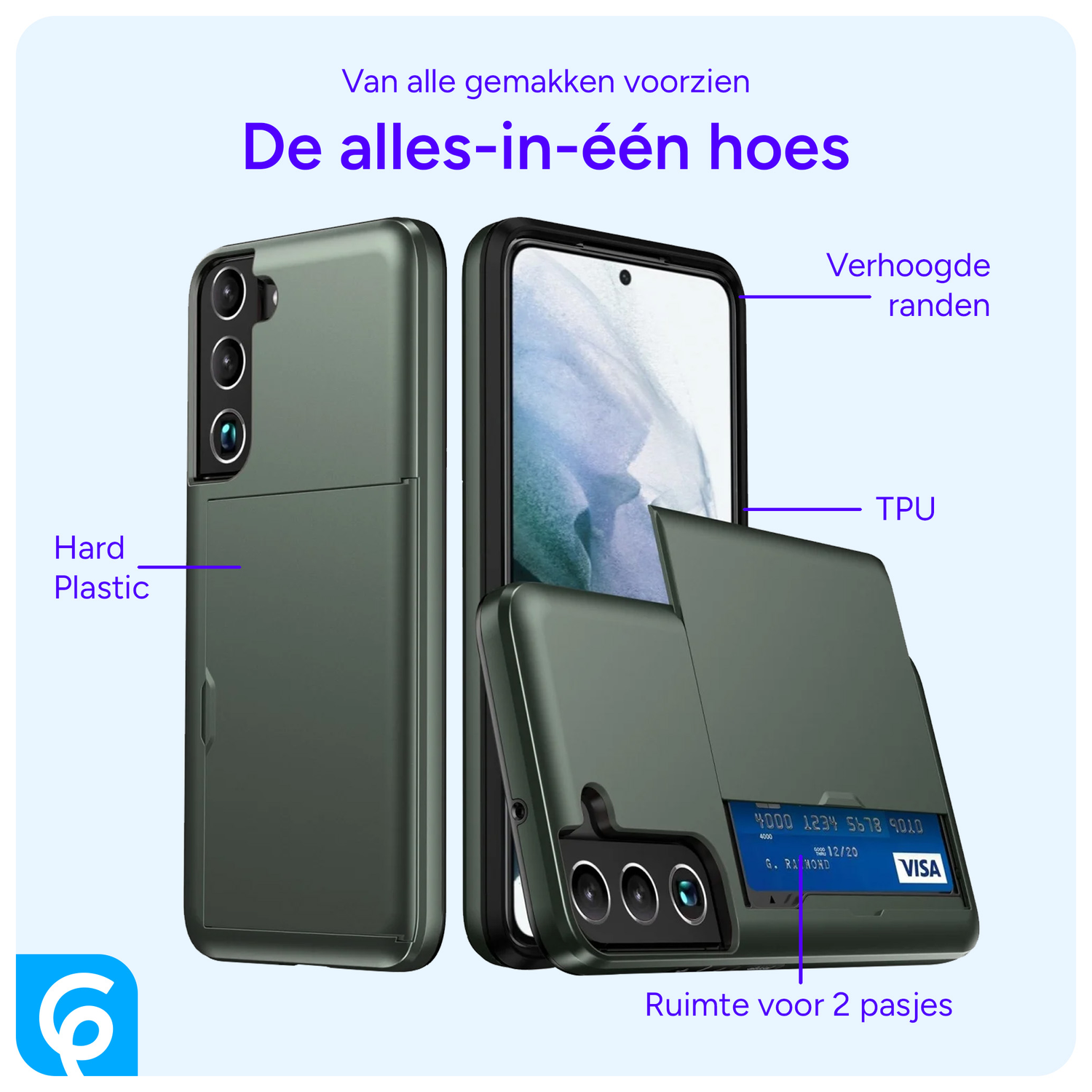 Samsung Galaxy S24 Hoesje met Slider Kaarthouder Back Cover Groen afbeelding 2