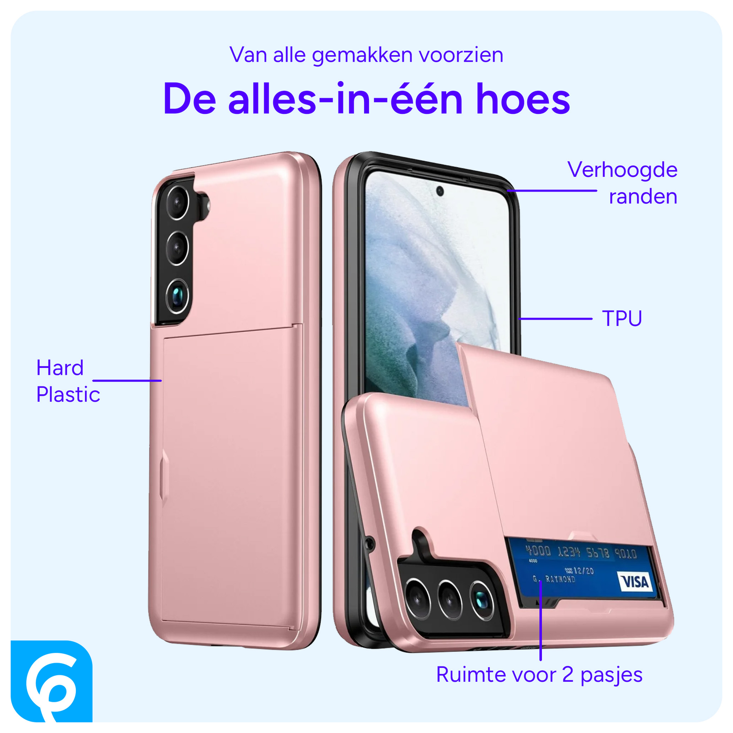 Samsung Galaxy S24 Hoesje met Slider Kaarthouder Back Cover Roze afbeelding 4