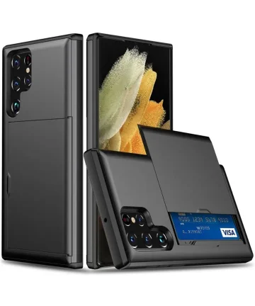 Samsung Galaxy S24 Ultra Hoesje met Slider Kaarthouder Zwart Hoesjes