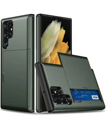 Samsung Galaxy S24 Ultra Hoesje met Slider Kaarthouder Groen Hoesjes