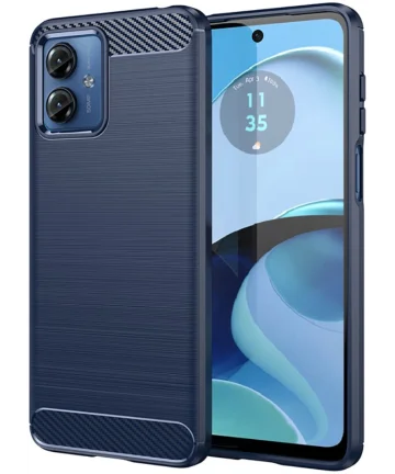 Motorola Moto G14 Hoesje Geborsteld TPU Flexibele Back Cover Blauw Hoesjes