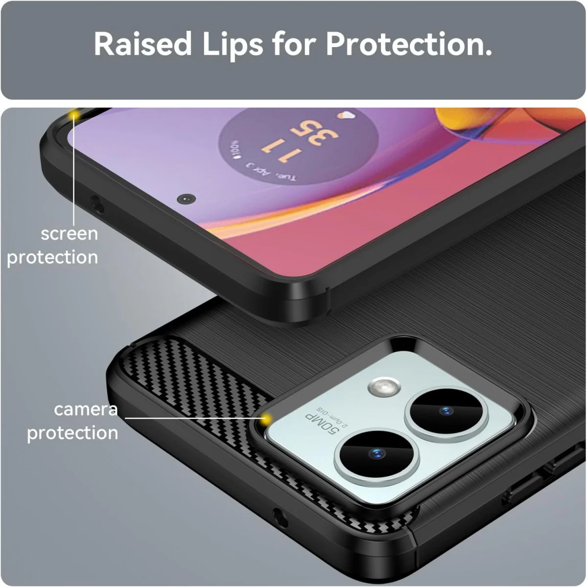 Motorola Moto G54 Hoesje Geborsteld TPU Flexibele Back Cover Zwart afbeelding 7