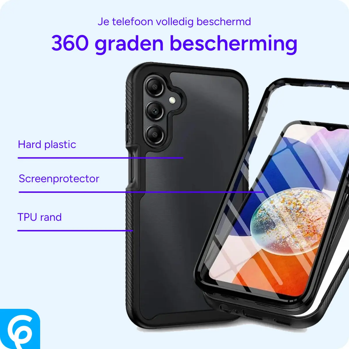 Samsung Galaxy A15 Hoesje Full Protect 360° Cover Hybride Zwart afbeelding 5