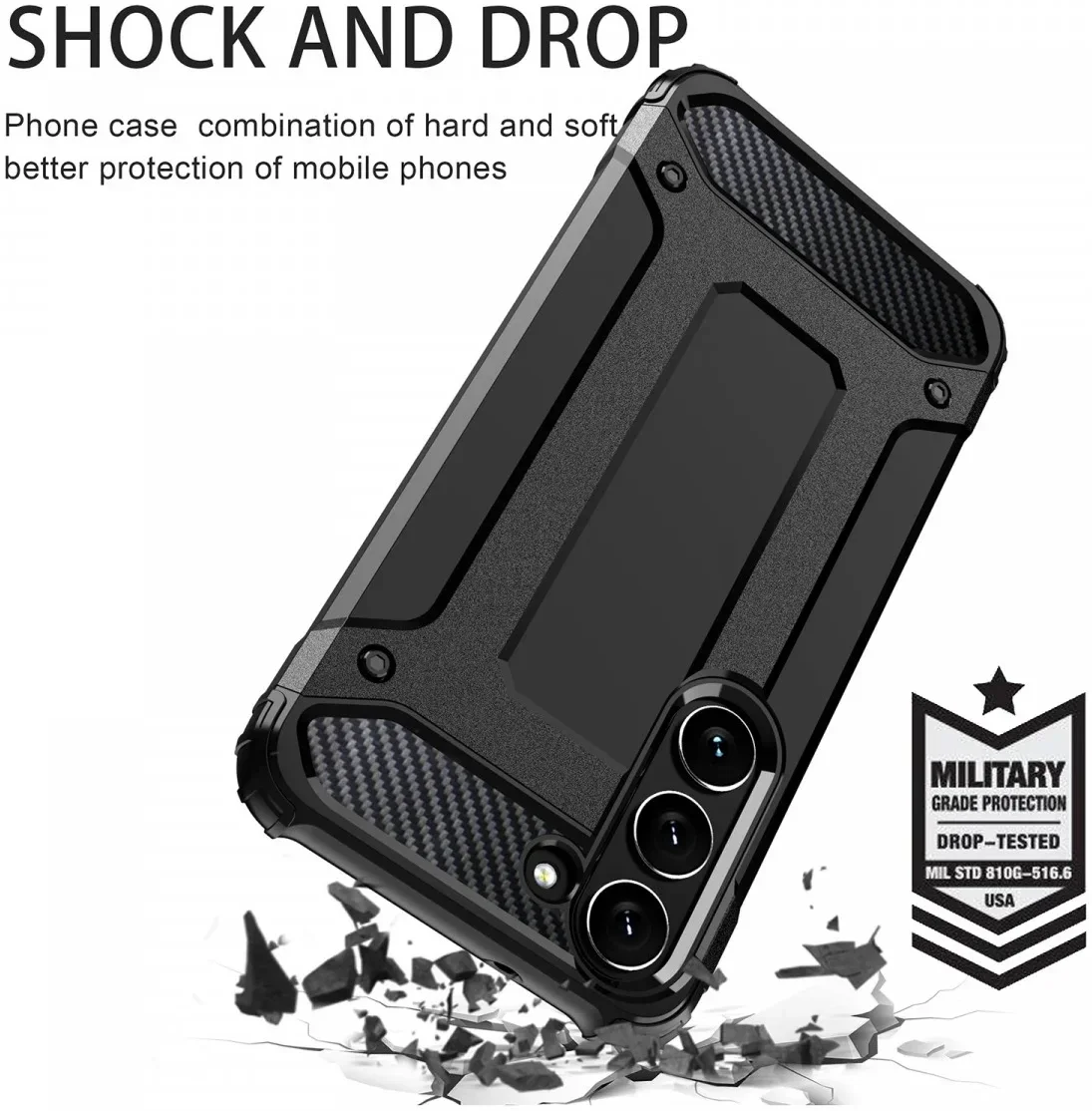 Samsung Galaxy A25 Hoesje Shock Proof Hybride Back Cover Zwart afbeelding 2