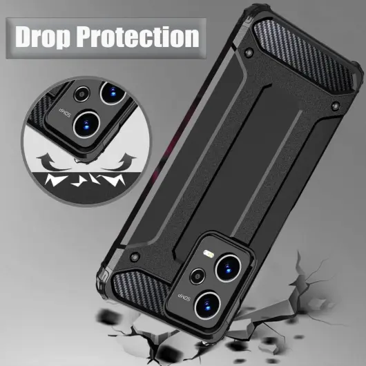 Xiaomi Redmi 12 Hoesje Shock Proof Hybride Back Cover Zwart afbeelding 2