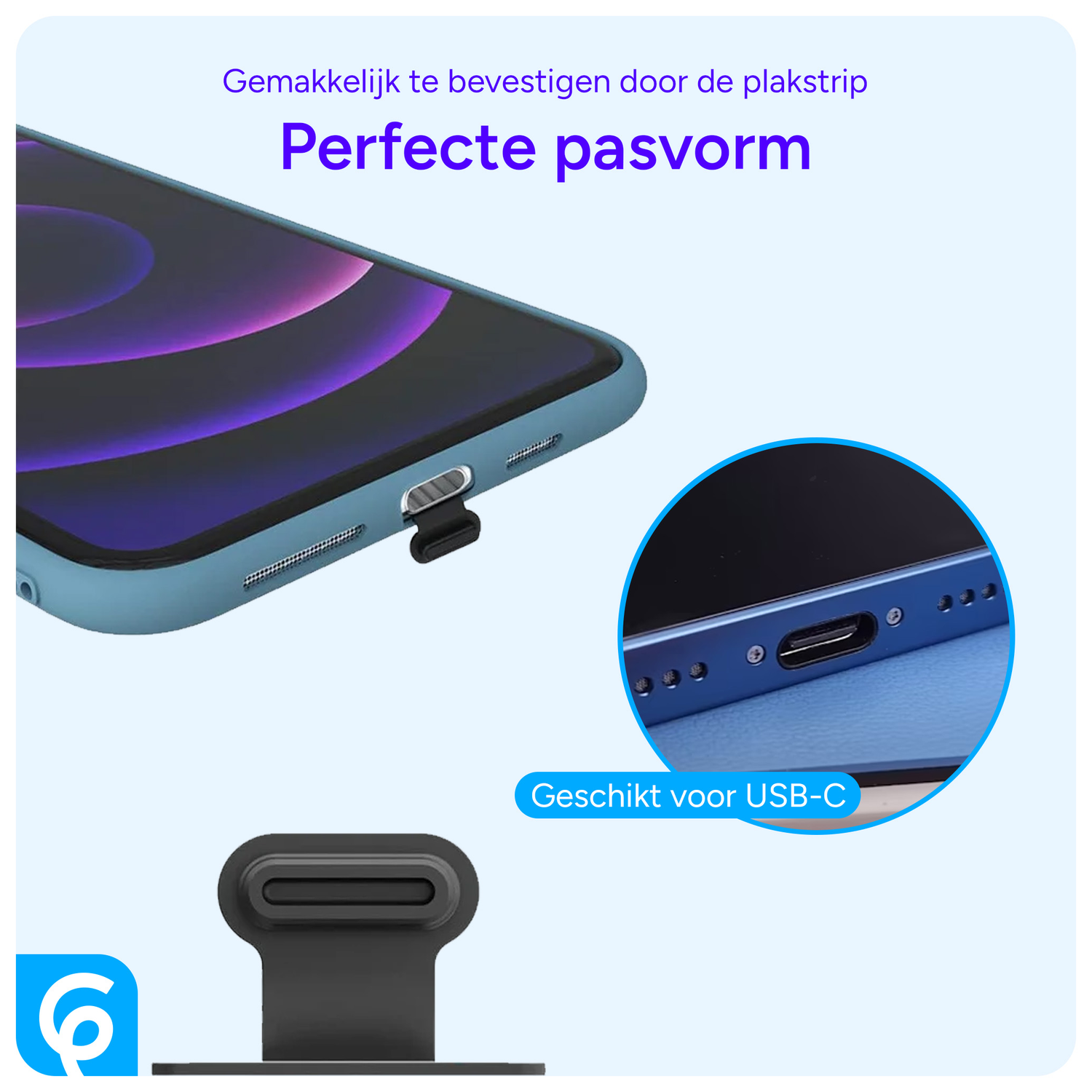 Stofdichte Plug met Plakstrip voor USB-C Poort Zwart (2-Pack) afbeelding 5