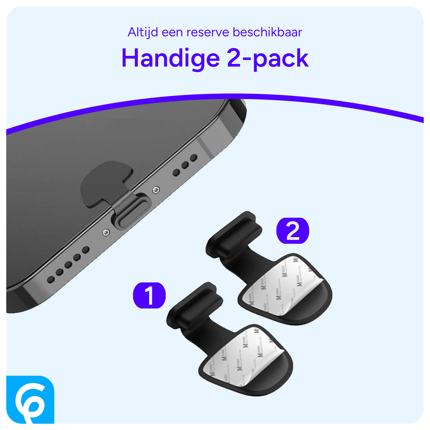 Stofdichte Plug met Plakstrip voor Lightning Poort Zwart (2-Pack) afbeelding 4