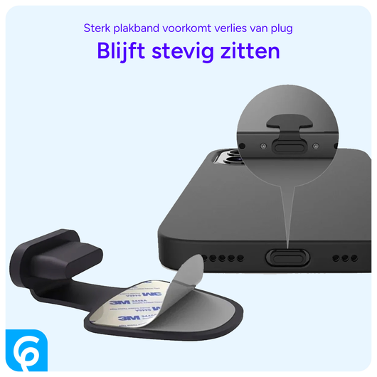Stofdichte Plug met Plakstrip voor Lightning Poort Zwart (2-Pack) afbeelding 5