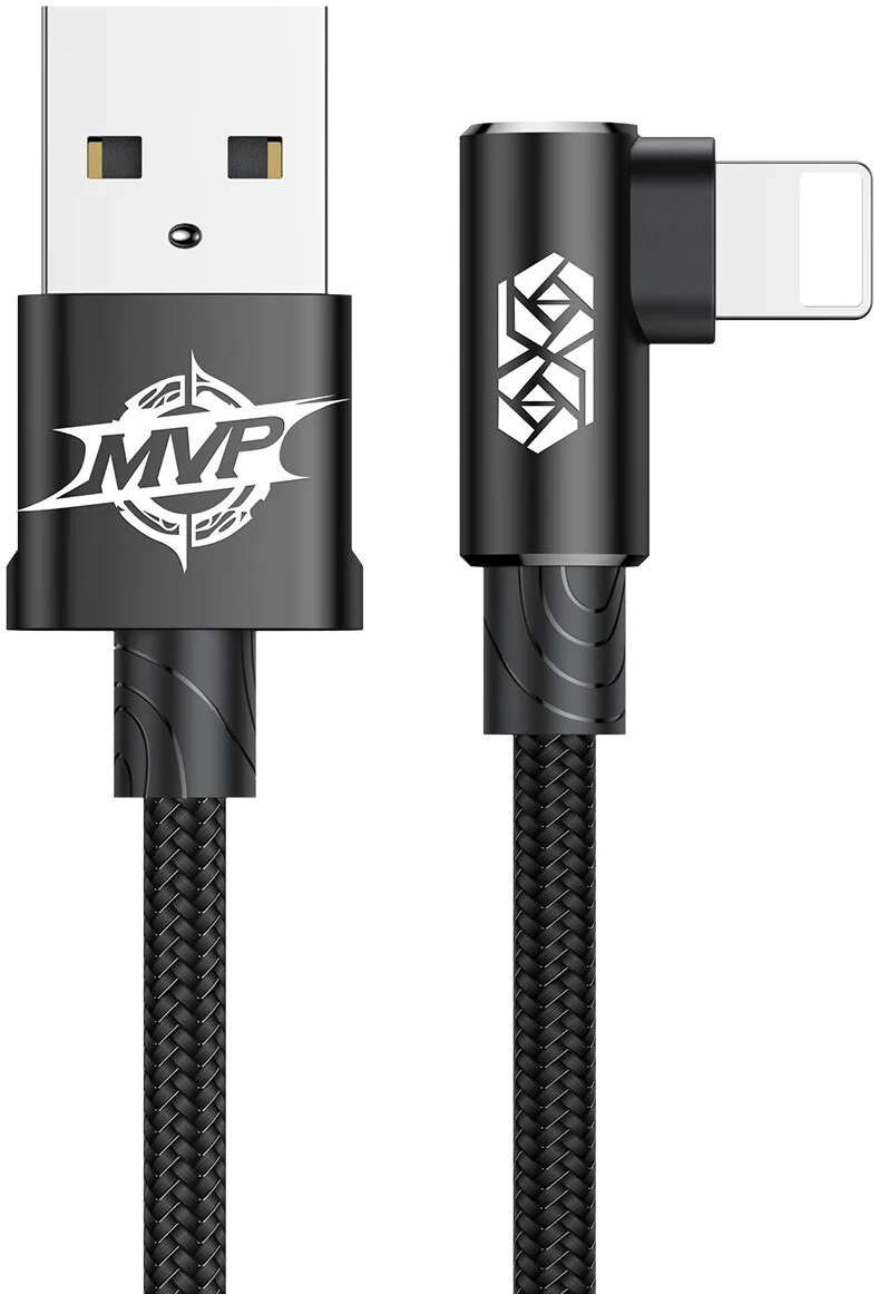 Baseus MVP 90° 2A USB naar Lightning Kabel 1M Haakse Hoek Zwart afbeelding 1