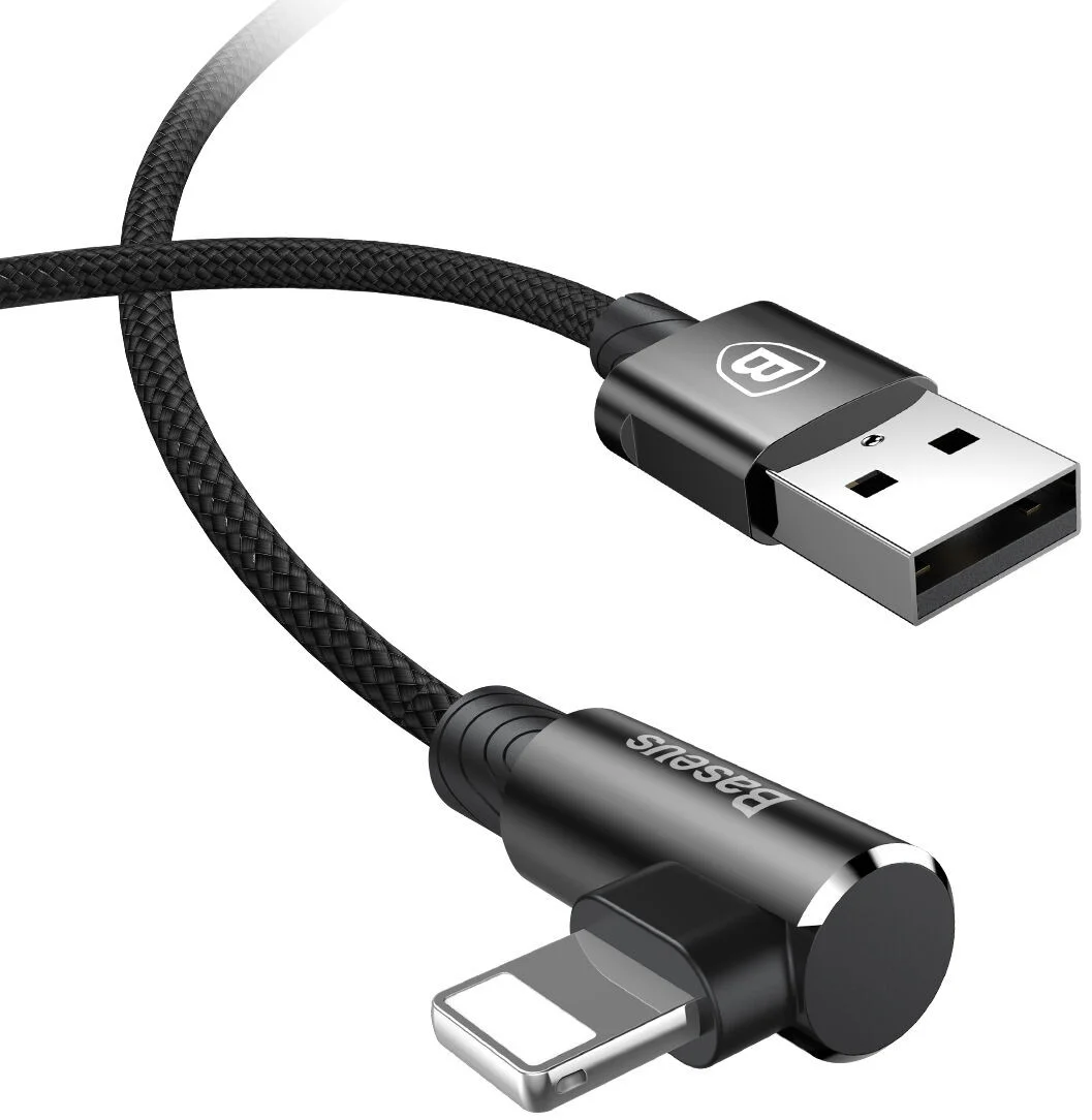 Baseus MVP 90° 2A USB naar Lightning Kabel 1M Haakse Hoek Zwart afbeelding 2