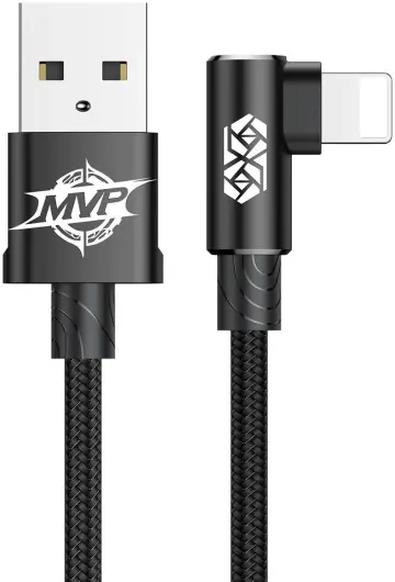 Baseus MVP 90° 2A USB naar Lightning Kabel 1M Haakse Hoek Zwart afbeelding 1