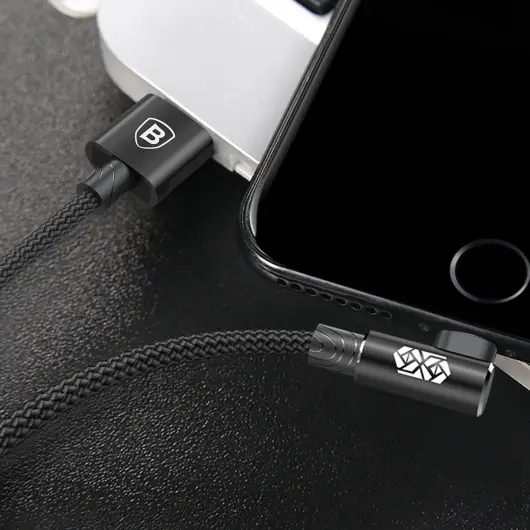 Baseus MVP 90° 2A USB naar Lightning Kabel 1M Haakse Hoek Zwart afbeelding 6