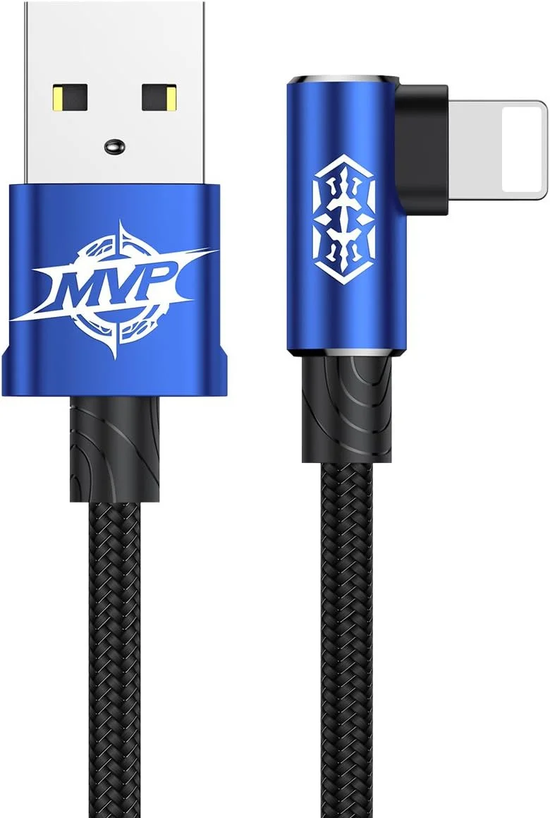 Baseus MVP 90° 2A USB naar Lightning Kabel 1M Haakse Hoek Blauw afbeelding 1