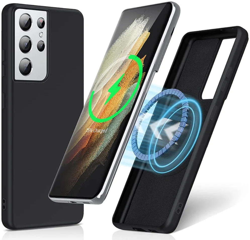 Samsung Galaxy S21 Ultra Hoesje met MagSafe Siliconen Back Cover Zwart afbeelding 1