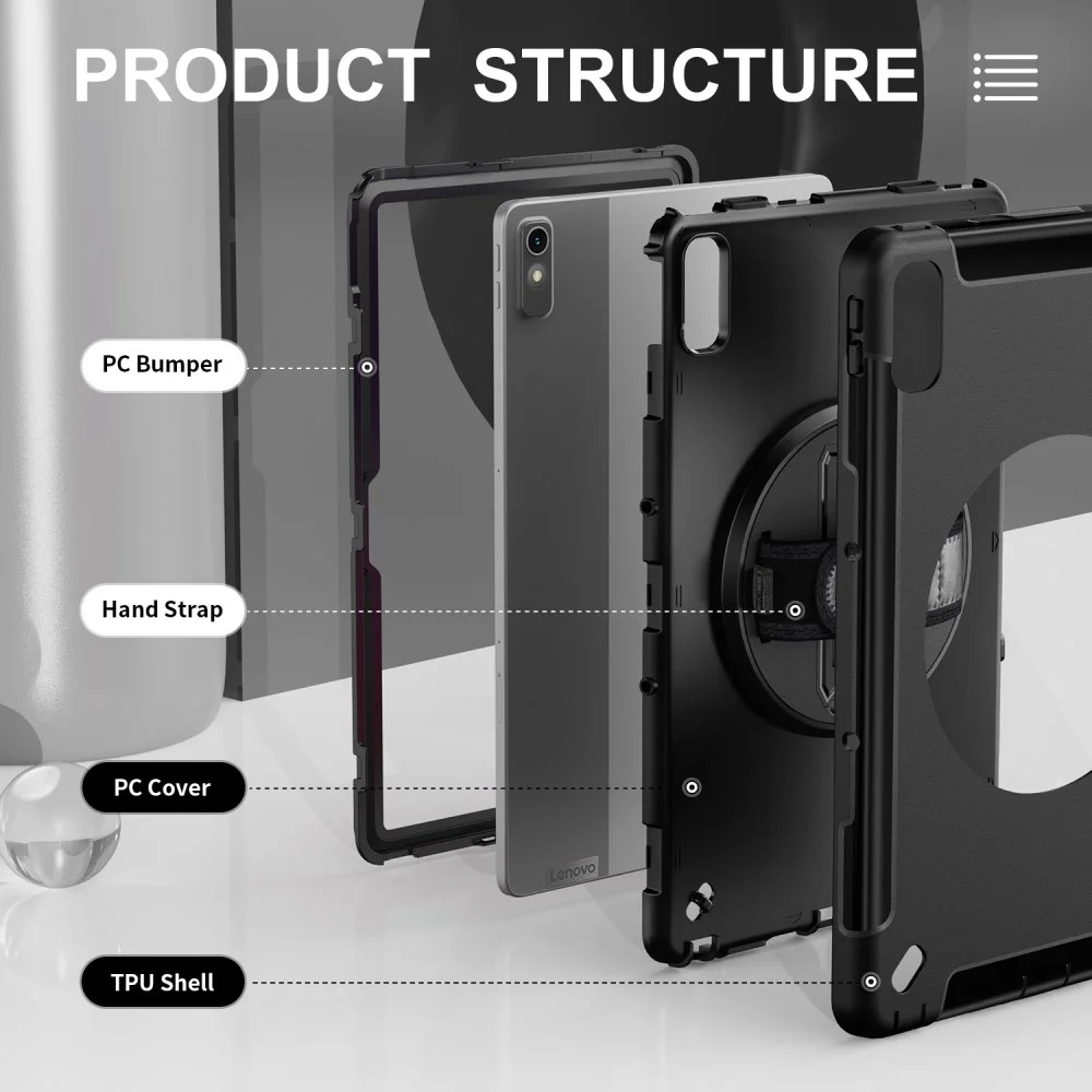 Lenovo Tab P11 Gen 2 Hoes met Kickstand en Handriem Back Cover Zwart afbeelding 5