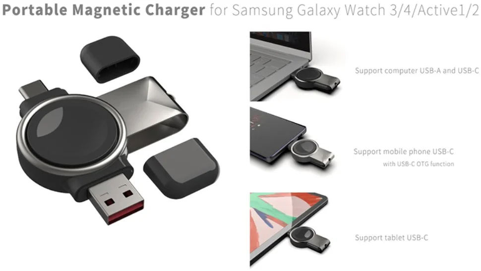 Compacte Draadloze Oplader voor Samsung Galaxy Watch Zwart afbeelding 3