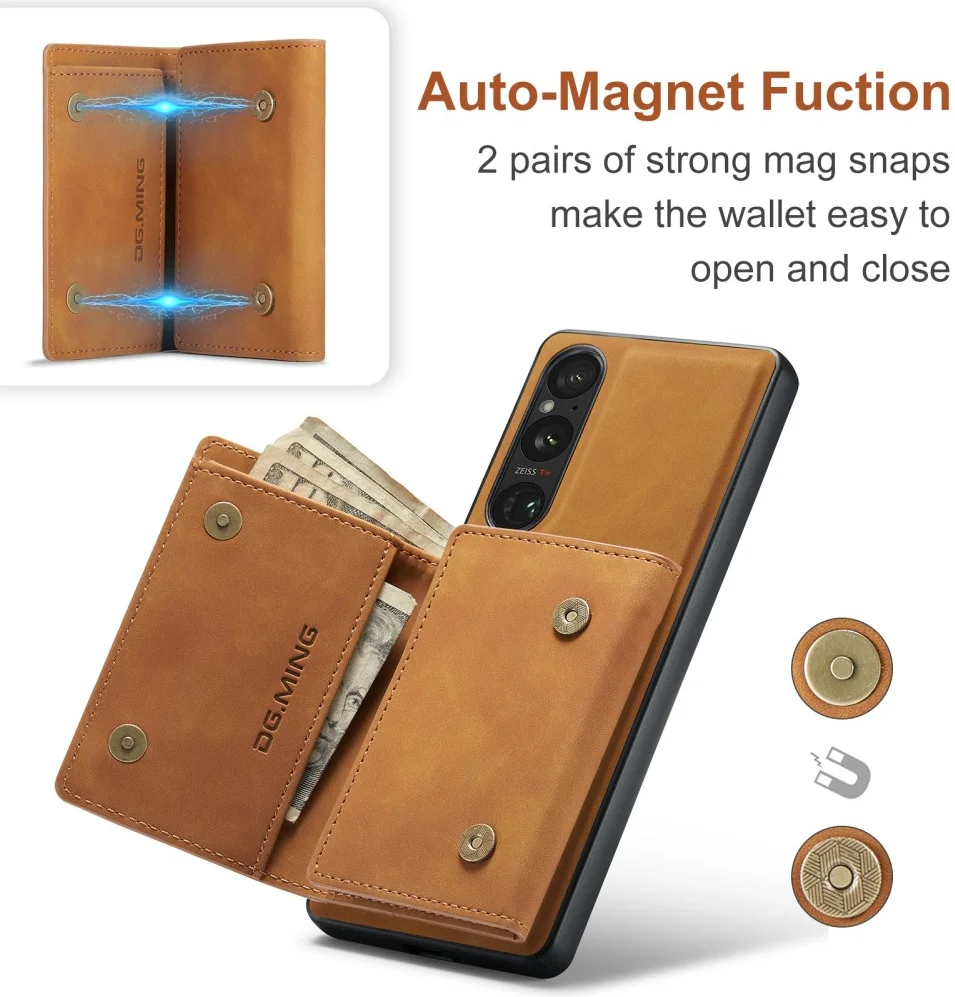 DG Ming Sony Xperia 1 V Hoesje met Magnetische Kaarthouder Bruin afbeelding 3