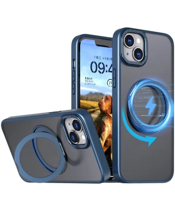 Apple iPhone 15 Plus Hoesje MagSafe Back Cover met Standaard Blauw Hoesjes