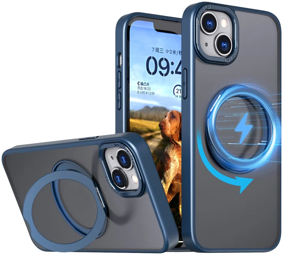 Apple iPhone 15 Plus Hoesje MagSafe Back Cover met Standaard Blauw afbeelding 1