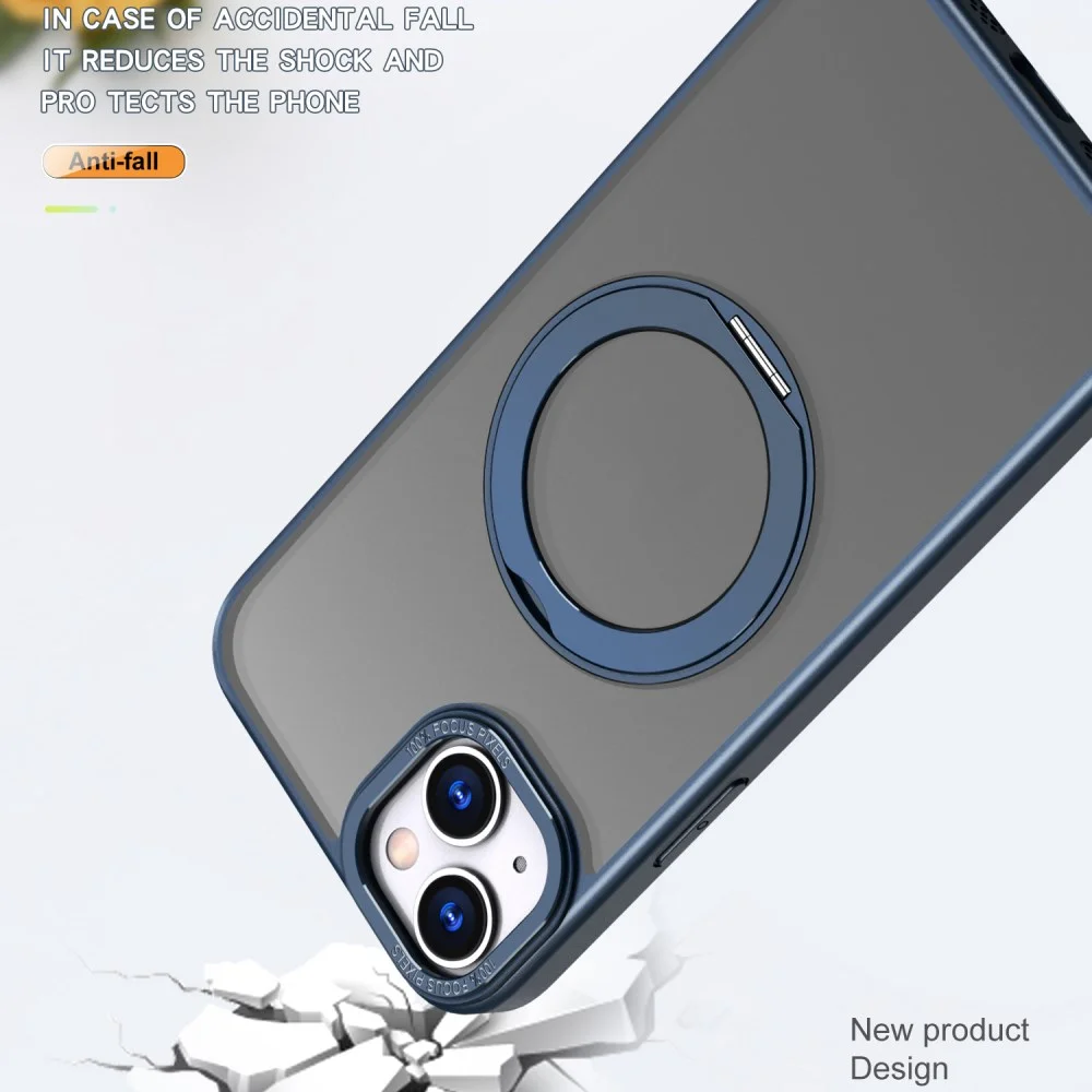 Apple iPhone 15 Plus Hoesje MagSafe Back Cover met Standaard Blauw afbeelding 3