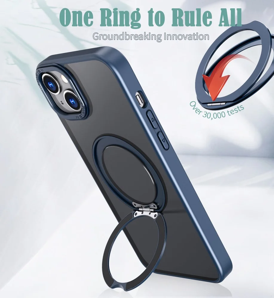 Apple iPhone 15 Plus Hoesje MagSafe Back Cover met Standaard Blauw afbeelding 4
