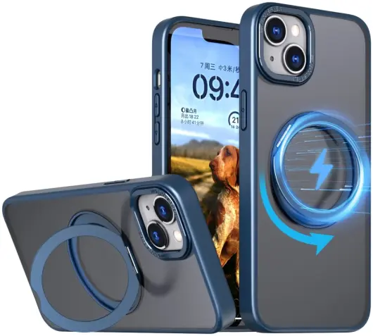 Apple iPhone 15 Plus Hoesje MagSafe Back Cover met Standaard Blauw afbeelding 1