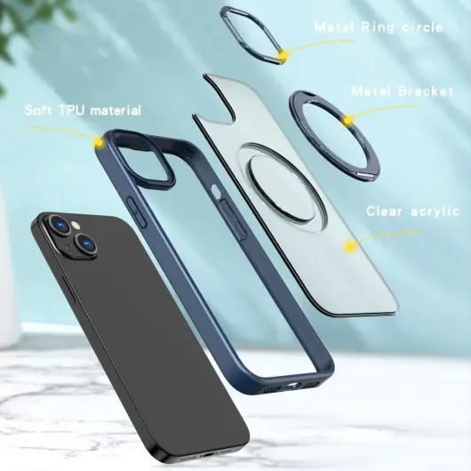 Apple iPhone 15 Plus Hoesje MagSafe Back Cover met Standaard Blauw afbeelding 5