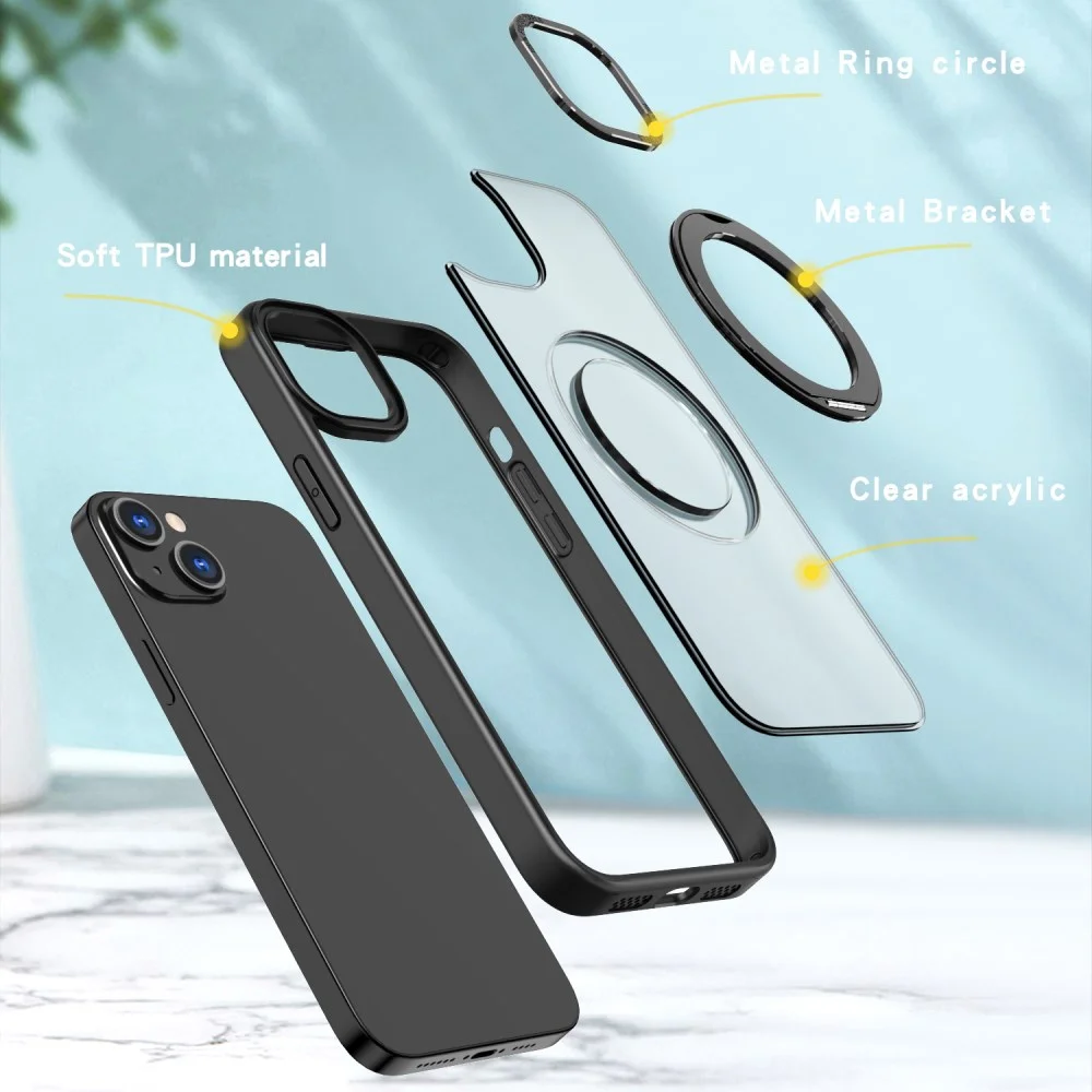 Apple iPhone 15 Hoesje MagSafe Back Cover Kickstand Transparant Zwart afbeelding 4