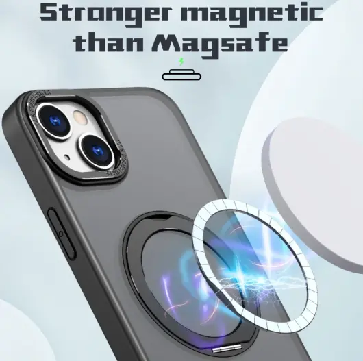 Apple iPhone 15 Hoesje MagSafe Back Cover Kickstand Transparant Zwart afbeelding 2