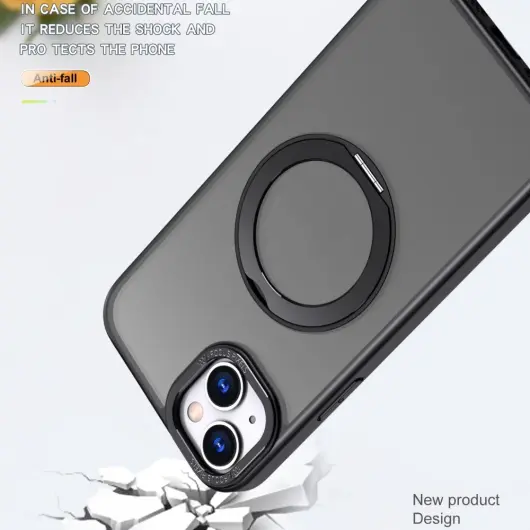 Apple iPhone 15 Hoesje MagSafe Back Cover Kickstand Transparant Zwart afbeelding 3