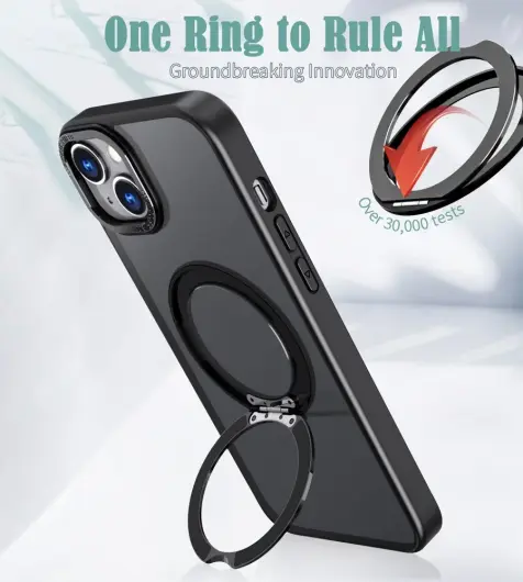 Apple iPhone 15 Hoesje MagSafe Back Cover Kickstand Transparant Zwart afbeelding 6