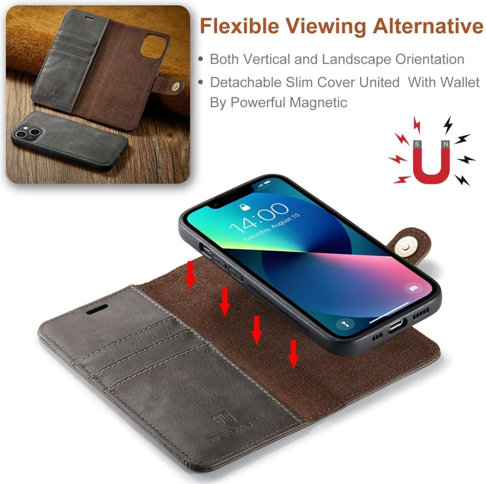 DG Ming Apple iPhone 15 Plus Hoesje Retro Wallet Book Case Grijs afbeelding 5