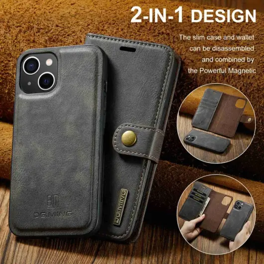 DG Ming Apple iPhone 15 Plus Hoesje Retro Wallet Book Case Grijs afbeelding 3