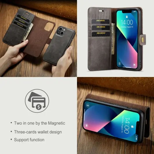 DG Ming Apple iPhone 15 Plus Hoesje Retro Wallet Book Case Grijs afbeelding 7