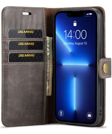 DG Ming Apple iPhone 15 Pro Hoesje Retro Wallet Book Case Grijs Hoesjes