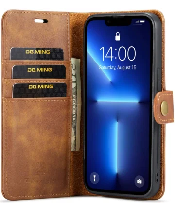 DG Ming Apple iPhone 15 Pro Hoesje Retro Wallet Book Case Bruin Hoesjes