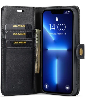 DG Ming Apple iPhone 15 Pro Max Hoesje Retro Wallet Book Case Zwart Hoesjes