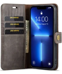 DG Ming Apple iPhone 15 Pro Max Hoesje Retro Wallet Book Case Grijs