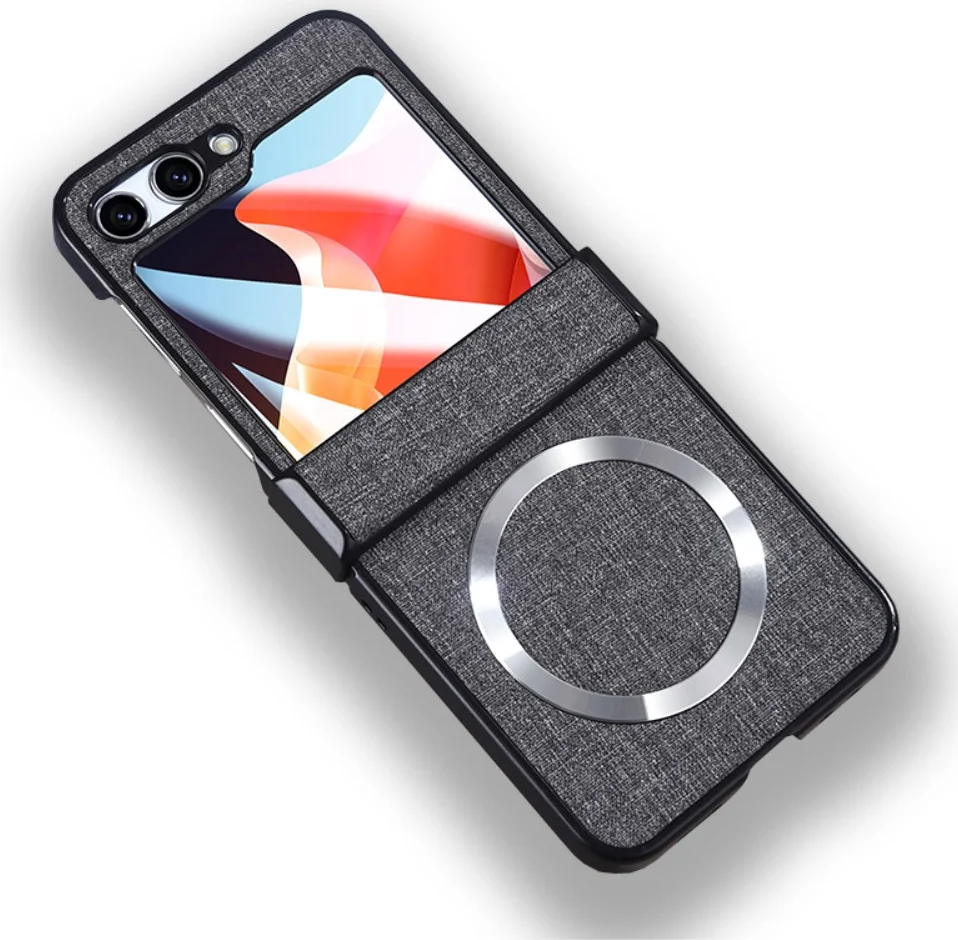 Samsung Galaxy Z Flip 5 Hoesje met MagSafe Stoffen Back Cover Grijs afbeelding 1