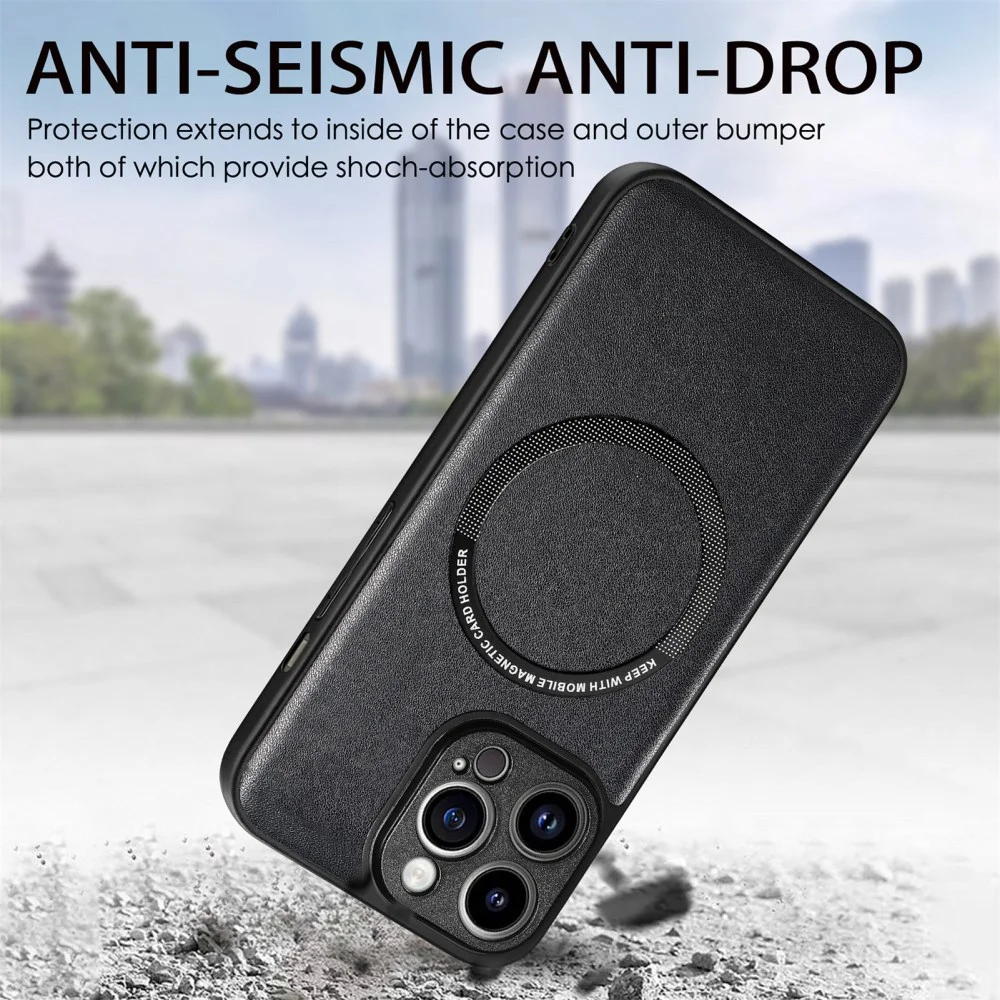 Apple iPhone 15 Pro Max Hoesje MagSafe Kunstleer Back Cover Zwart afbeelding 6
