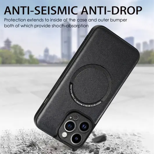 Apple iPhone 15 Pro Max Hoesje MagSafe Kunstleer Back Cover Zwart afbeelding 6