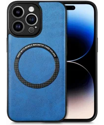 Apple iPhone 15 Pro Max Hoesje MagSafe Kunstleer Back Cover Blauw