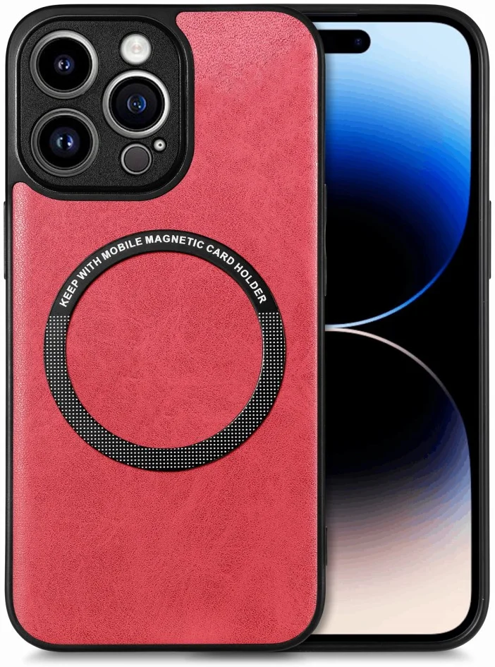 Apple iPhone 15 Pro Hoesje MagSafe Kunstleer Back Cover Rood afbeelding 1