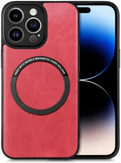 Apple iPhone 15 Pro Hoesje MagSafe Kunstleer Back Cover Rood afbeelding 1
