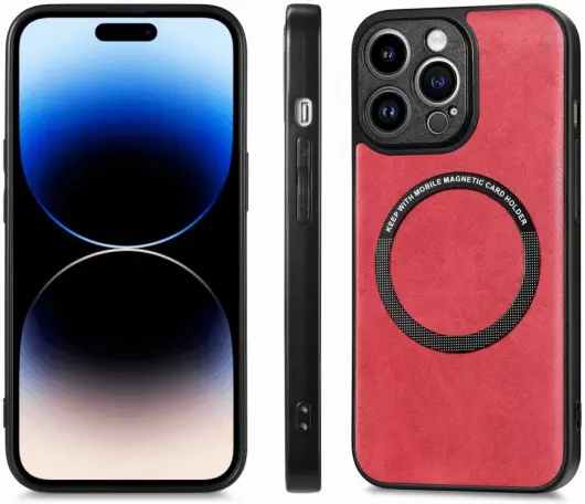 Apple iPhone 15 Pro Hoesje MagSafe Kunstleer Back Cover Rood afbeelding 8