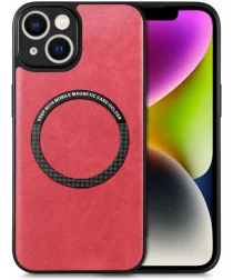 Apple iPhone 15 Plus Hoesje MagSafe Kunstleer Back Cover Rood