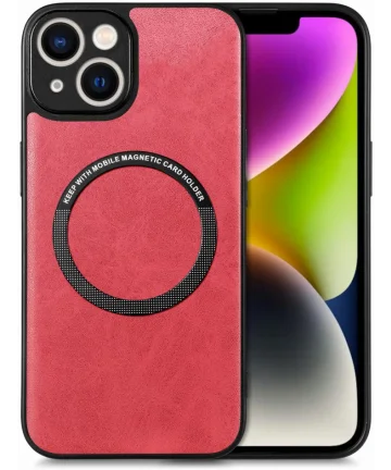 Apple iPhone 15 Plus Hoesje MagSafe Kunstleer Back Cover Rood Hoesjes