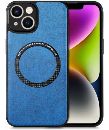 Apple iPhone 15 Plus Hoesje MagSafe Kunstleer Back Cover Blauw Hoesjes