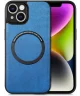 Apple iPhone 15 Plus Hoesje MagSafe Kunstleer Back Cover Blauw